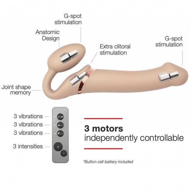 Безремневой страпон с вибрацией Strap-On-Me Vibrating Flesh L (мятая упаковка)