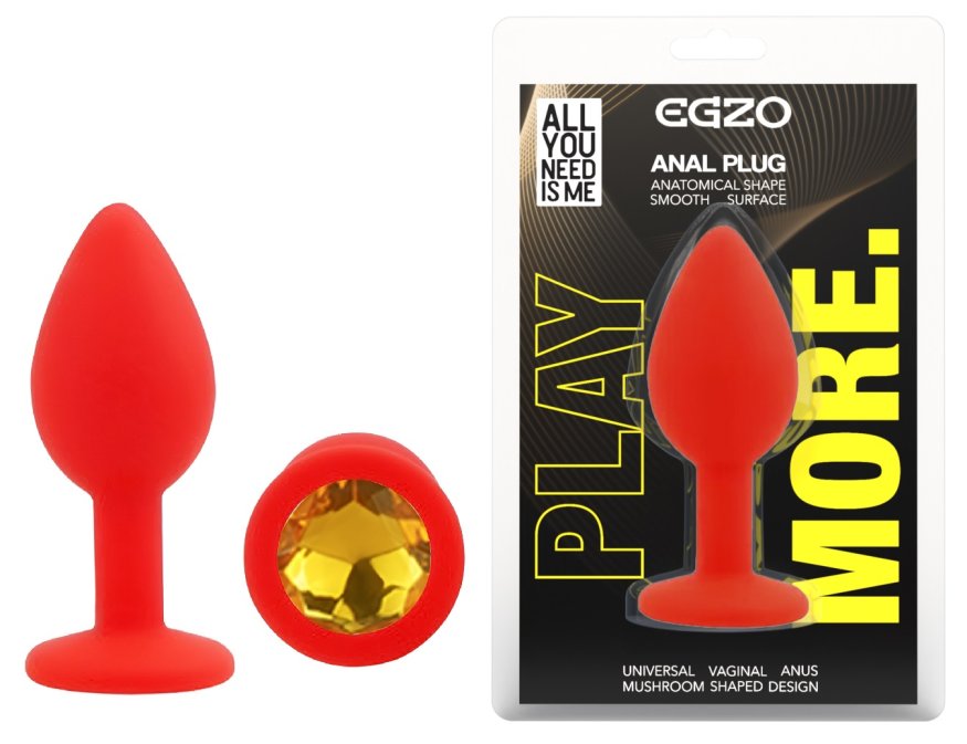 Силиконовая анальная пробка EGZO - Silicone Red Round Plug Yellow, size S