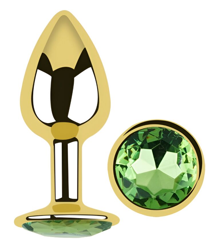 Анальная пробка с кристаллом EGZO - Gold Round Plug Green size S