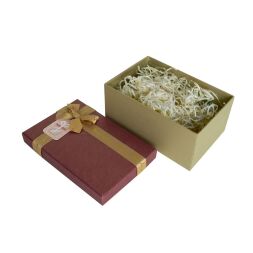 Подарункова коробка з бантом бордово-золота, S  -  21,5×14,5×9,7 см