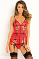 КОМПЛЕКТ С КРУЖЕВНЫМИ ПОДВЯЗКАМИ 2PC CAGED LACE GARTER CHEMISE &amp; G-STRING SET RED, S/M