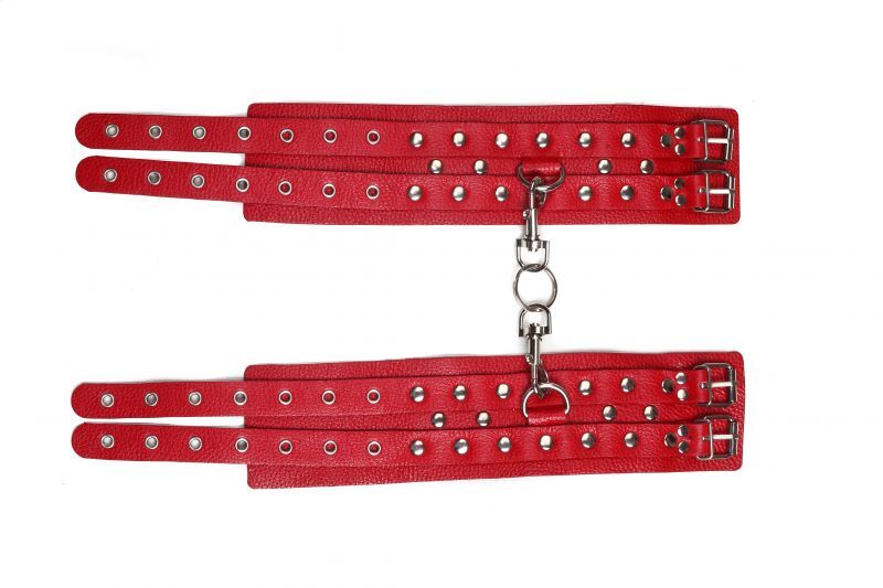 Окови Leather Double Fix Leg Cuffs, Red