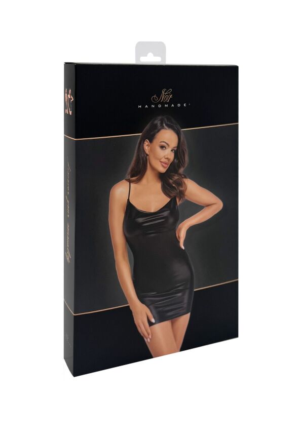 Сукня Noir Handmade F307 Mirage, 3XL, black, міні, під латекс, відкрита спина, декор зі стразів