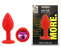 Силіконова анальна пробка EGZO - Silicone Red Round Plug Rose, size S