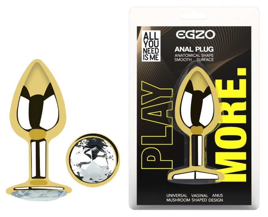 Анальна пробка з кристалом EGZO - Gold Round Plug Clear size S