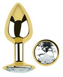 Анальная пробка с кристаллом EGZO - Gold Round Plug Clear size S