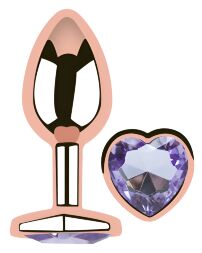 Анальная пробка с кристаллом EGZO - Rose Gold Heart Plug Amethyst size M