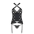 Сетчатый комплект с узором: корсет с халтером, подвязки, трусики Hima Corset black XXL/XXXL-Passion