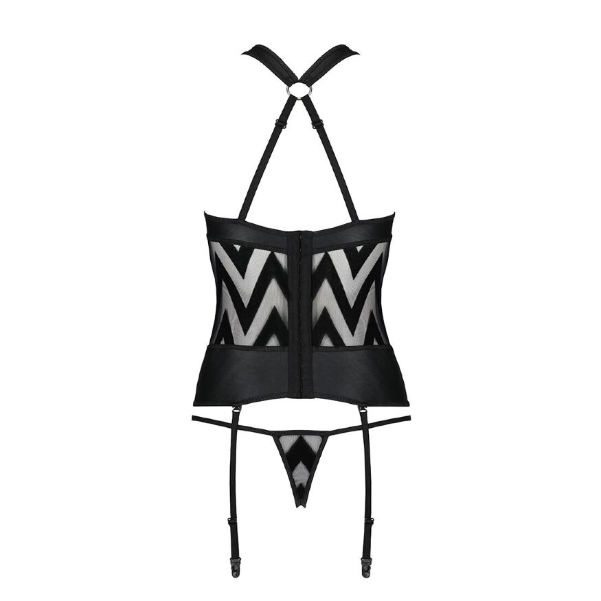 Сетчатый комплект с узором: корсет с халтером, подвязки, трусики Hima Corset black XXL/XXXL-Passion