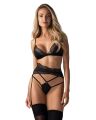 Комплект Obsessive Lobellis 3-pcs set, M/L, черный, лиф с мягкой чашкой, стринги, пояс для чулок