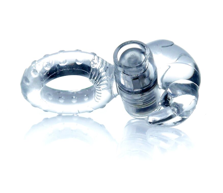 Эрекционное вибро кольцо BOSS Rabbit Vibro Cock Ring Clear, BS6700049