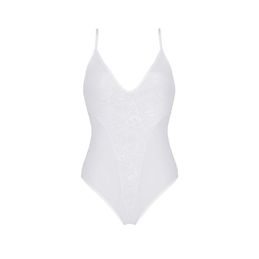 Боди Passion Ursula Body white L/XL, с ажурным декором и открытым шагом