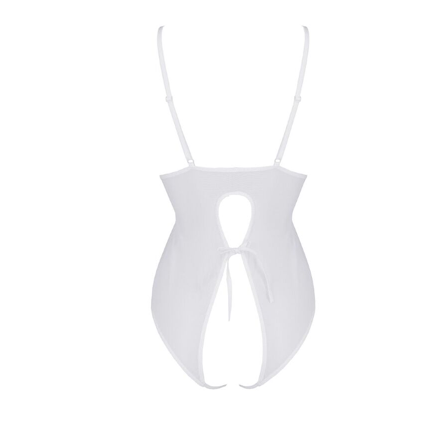 Боди Passion Ursula Body white L/XL, с ажурным декором и открытым шагом