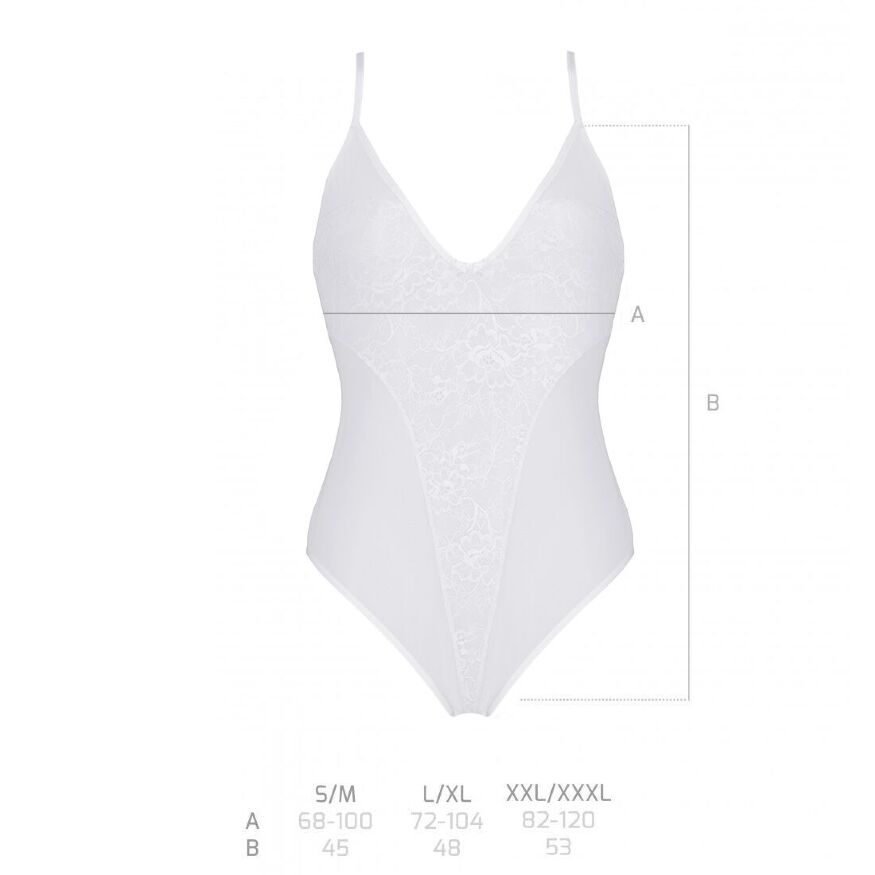 Боди Passion Ursula Body white L/XL, с ажурным декором и открытым шагом