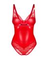 Боди виниловое с цветочным кружевом Obsessive Aliosa teddy красное, S/M