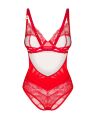 Боди виниловое с цветочным кружевом Obsessive Aliosa teddy красное, S/M