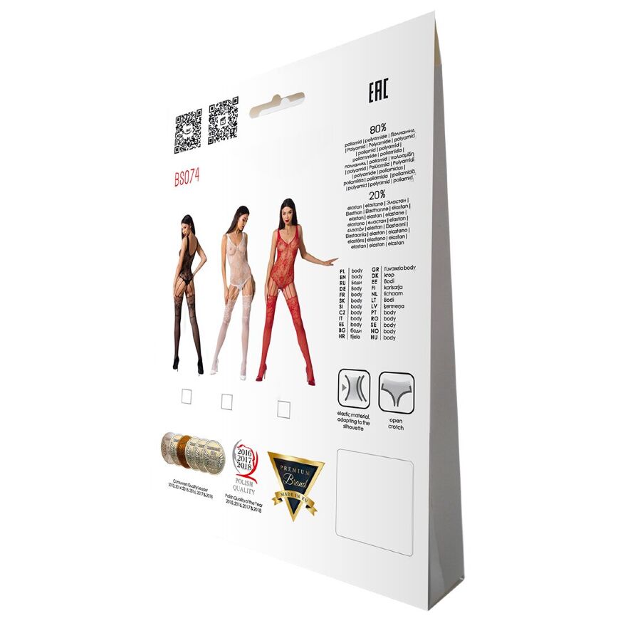 Ажурный бодистокинг с имитацией чулок Passion BS074 red