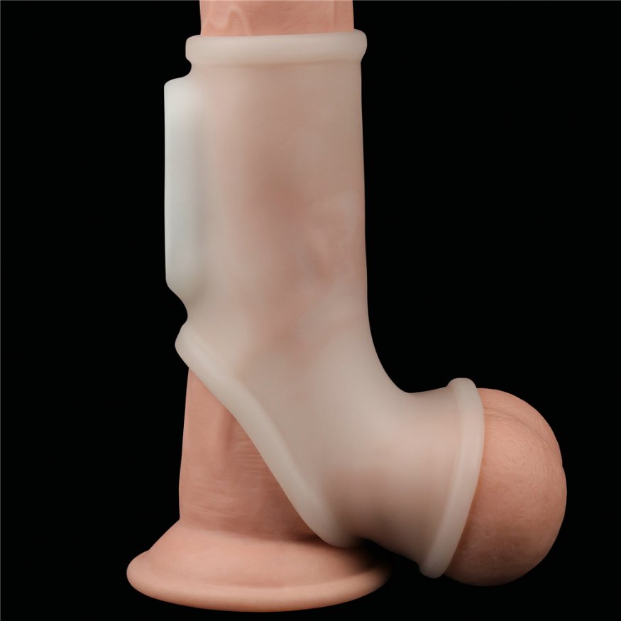 Насадка на член - Vibrating Silk Knights Ring With Scrotum Sleeve White