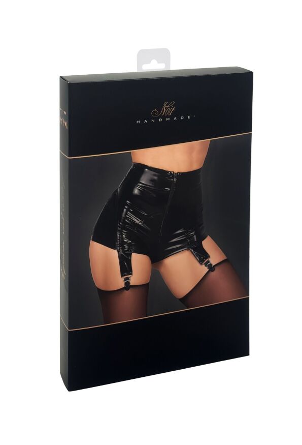 Шортики Noir Handmade F325 Glam, XXL, black, винил, высокая талия, крепления для чулок, с доступом