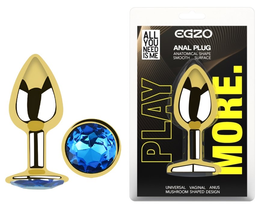 Анальная пробка с кристаллом EGZO - Gold Round Plug Blue size S