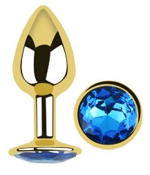 Анальная пробка с кристаллом EGZO - Gold Round Plug Blue size S
