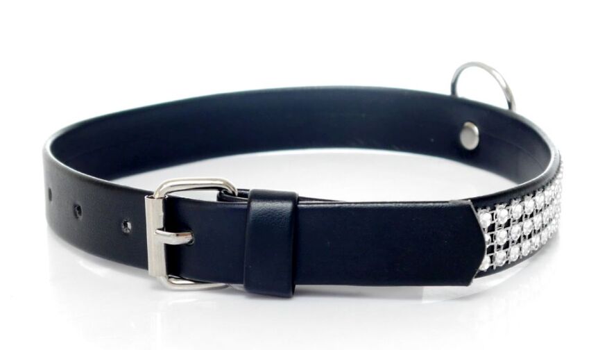 Нашийник зі штучної шкіри з кристалами Fetish Boss Series - Collar with crystals Silver, BS3300099