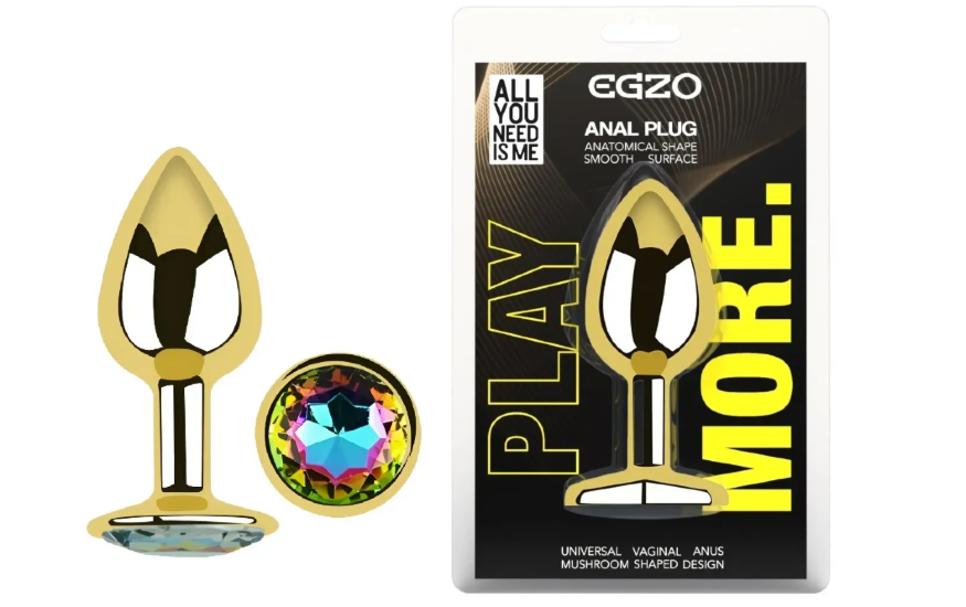 Анальная пробка с кристаллом EGZO - Gold Round Plug Rainbow size S