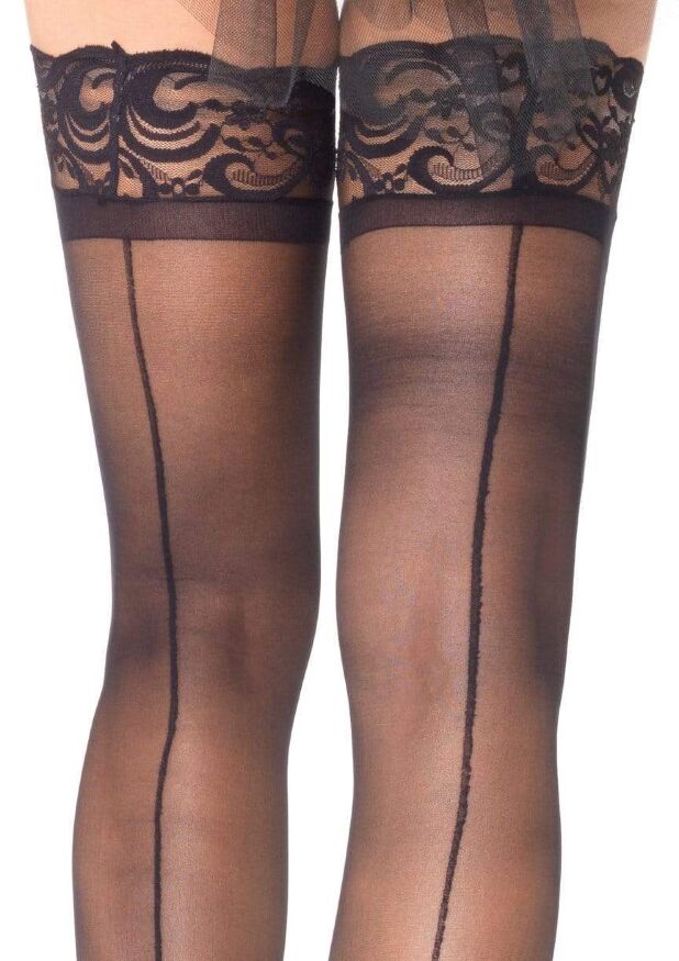 Чулки с задним швом и кружевным верхом Leg Avenue O/S