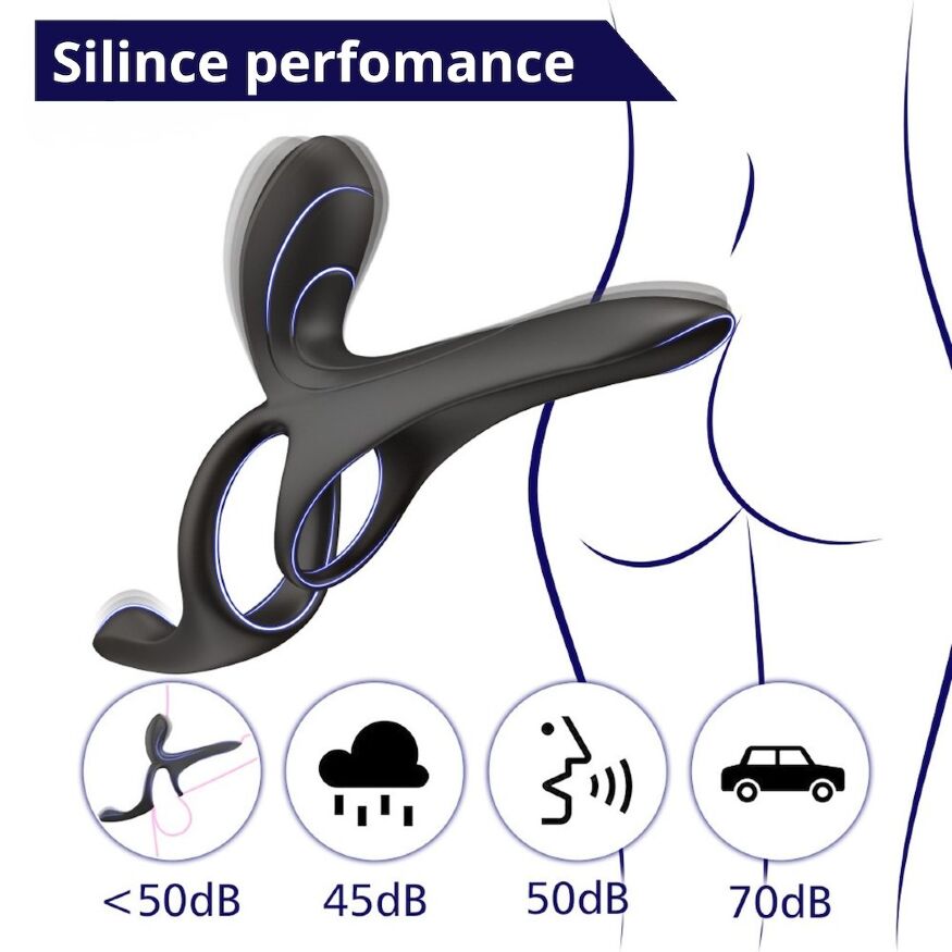 Вібраційне кільце - Erospace Men’s Play Vibrating Cock Ring With Clitoral &amp; Taint Stimulation B11