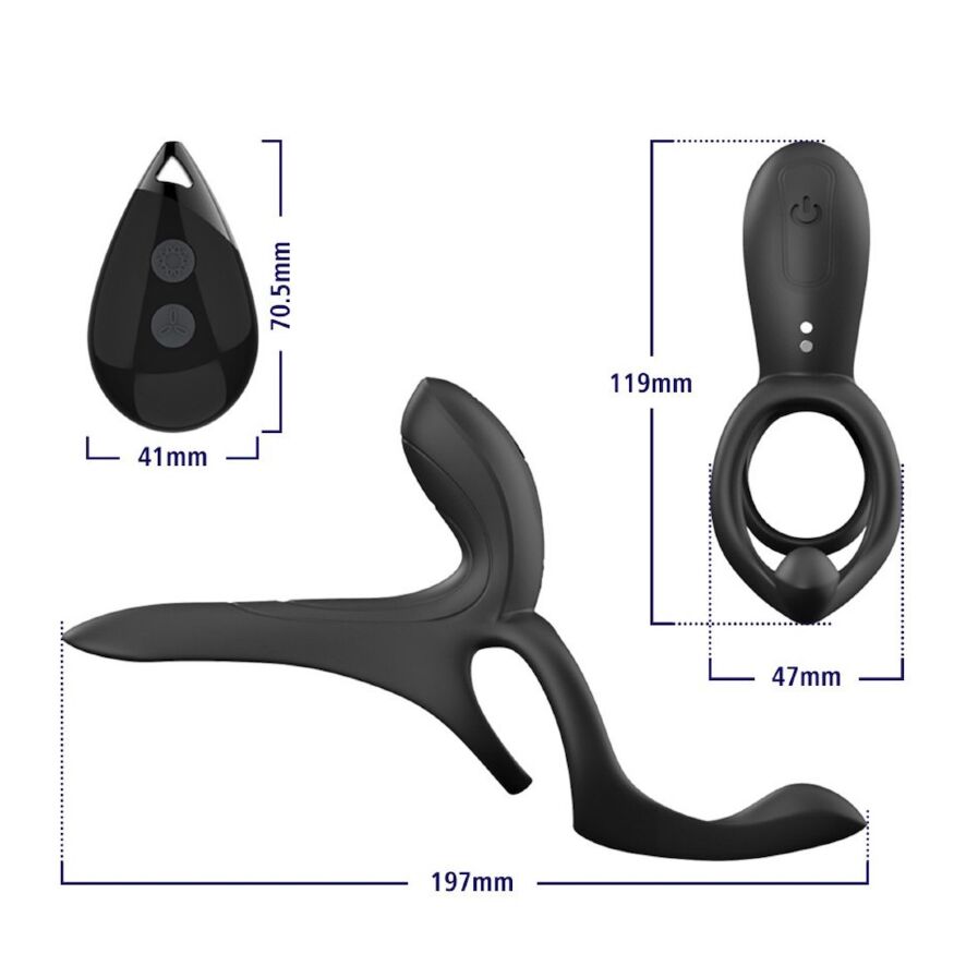 Вібраційне кільце - Erospace Men’s Play Vibrating Cock Ring With Clitoral &amp; Taint Stimulation B11