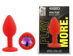 Силіконова анальна пробка EGZO - Silicone Red Round Plug Rainbow, size S