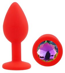 Силіконова анальна пробка EGZO - Silicone Red Round Plug Rainbow, size S