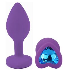 Силиконовая анальная пробка EGZO - Silicone Violet Heart Plug Blue, size S