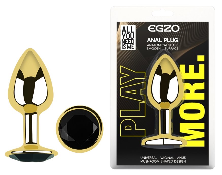 Анальная пробка с кристаллом EGZO - Gold Round Plug Black size S