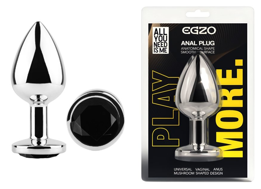 Анальная пробка с кристаллом EGZO - Silver Round Plug Black size M