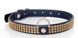 Нашийник зі штучної шкіри з кристалами Fetish Boss Series - Collar with crystals Gold, BS3300100
