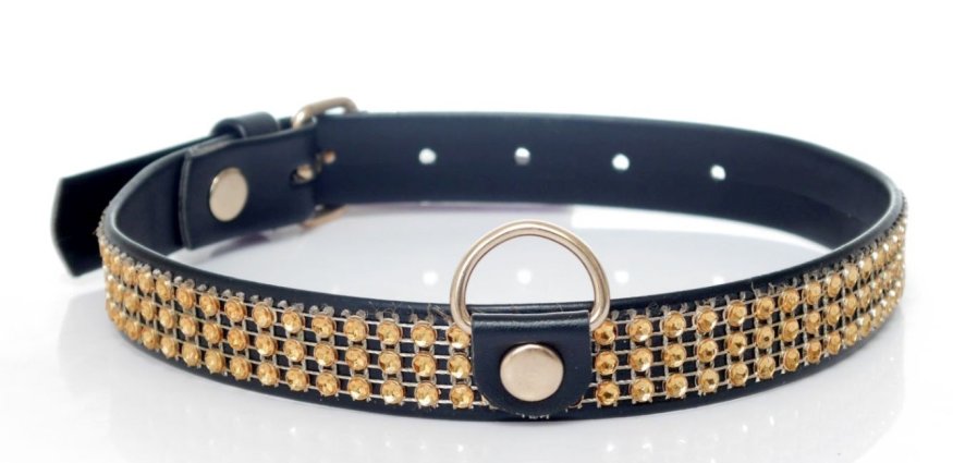 Нашийник зі штучної шкіри з кристалами Fetish Boss Series - Collar with crystals Gold, BS3300100
