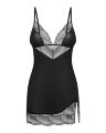 Пеньюар Obsessive Lobellis chemise &amp; thong, XS/S, черный, кружевная отделка, стринги в комплекте