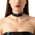 Лакированный чокер с шипами Art of Sex - Mistress, цвет черный с эффектом голограммы, размер S