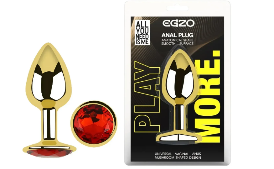 Анальная пробка с кристаллом EGZO - Gold Round Plug Red size S
