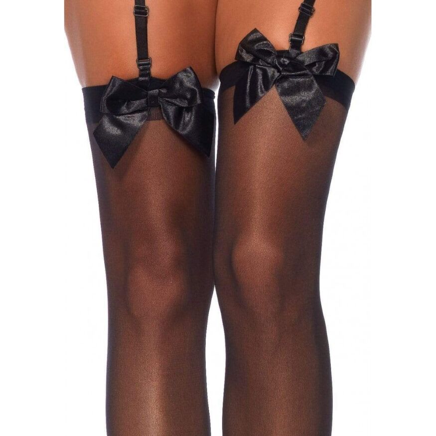 Чулки с бантиком Leg Avenue Sheer Thigh Highs, черные, O/S