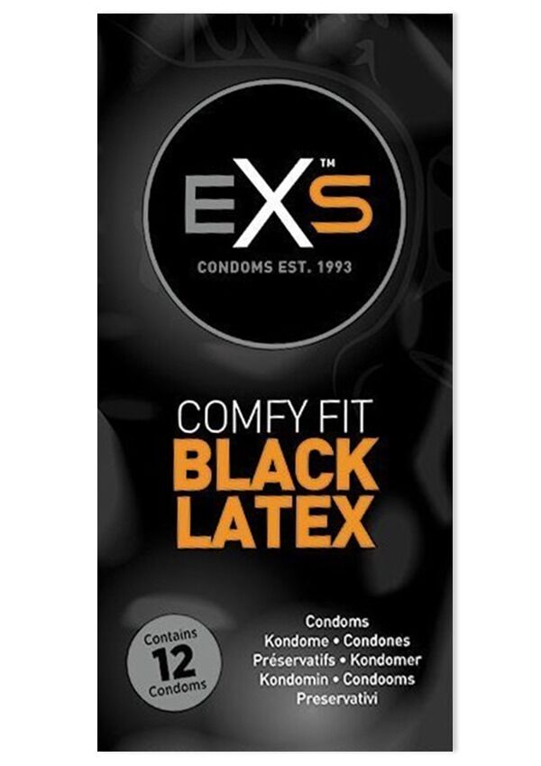 Презервативи чорного кольору латексні Exs BLACK Latex веганські (ціна за упаковку, 12 шт.)