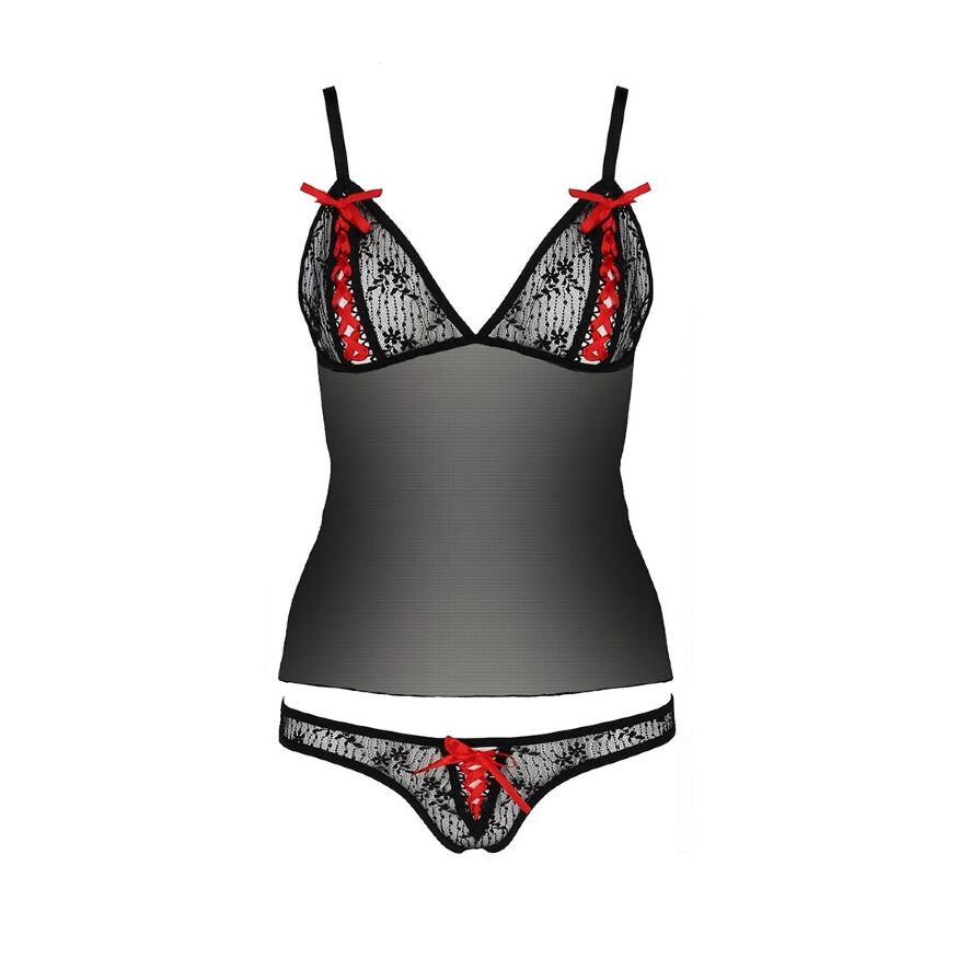 Комплект белья MELISSA SET black S/M - Passion: лиф-сорочка со шнуровкой и трусики