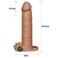 Подовжуюча насадка на член з віброелементами і петлею для мошонки Pleasure X-Tender Vibrating Penis Sleeve Add 3" Brown