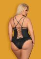 Эротическое боди из атласа с элементами кружева Obsessive Lolitte и открытой спиной, черный, XXL