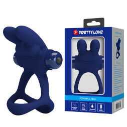 Гіпоалергенне ерекційне віброкільце Pretty Love Powerful Vibro Cock Ring Bunny Blue