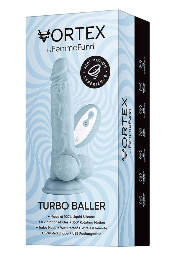 Вибратор реалистичный с яичками на присоске Femme Funn Turbo Baller, голубой