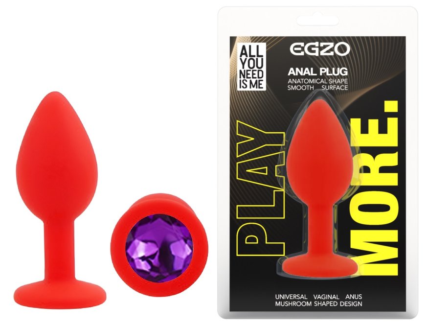 Силиконовая анальная пробка EGZO - Silicone Red Round Plug Purple, size S
