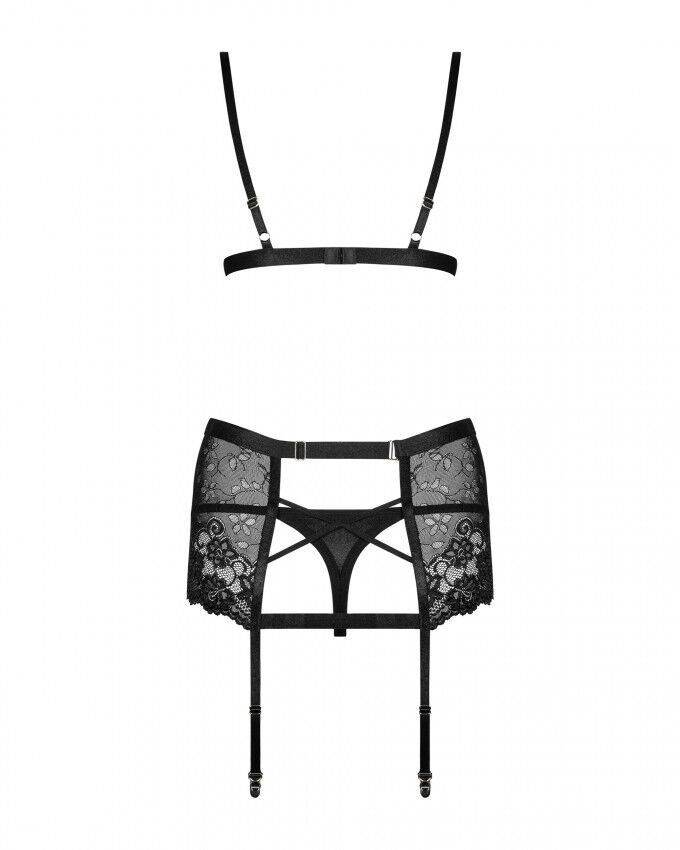 411014 Комплект з широким поясом для панчох Obsessive Blanita garter belt S/M Чорний