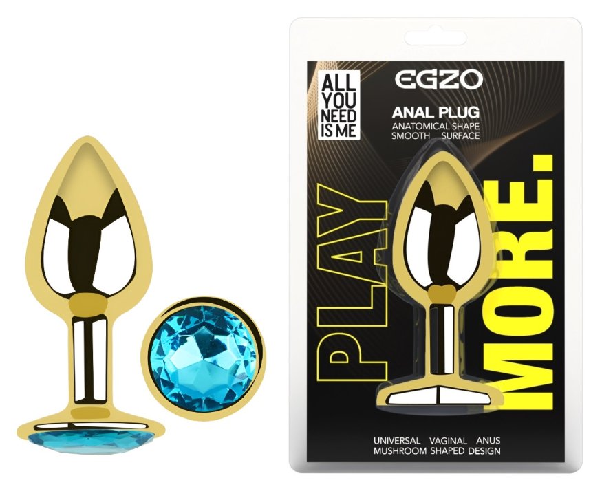 Анальна пробка з кристалом EGZO - Gold Round Plug Aqua size S